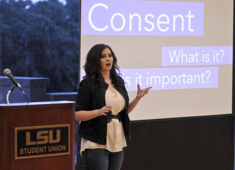 Peyton Cacioppo gives a presentation explaining sexual consent at 1000 Nos and 1 Yes on Wednesday evening, Oct. 2, 2013 in the Atchafalaya Room in the LSU Union.