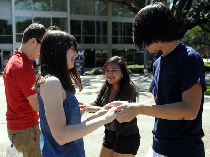 The Hispanic Student Cultural Society promotes Hispanic Heritage Month by offering Salsa dance lessons Wednesday, Oct. 9, 2013, in the Echo Circle of Free Speech Alley.