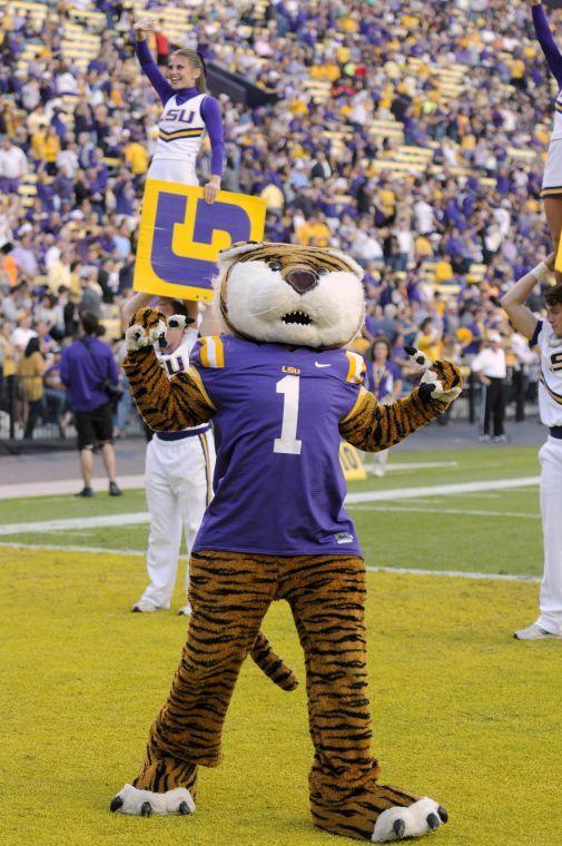 Mike gets the crowd hype before the LSU Homecoming game Saturday, Oct. 26, 2013.