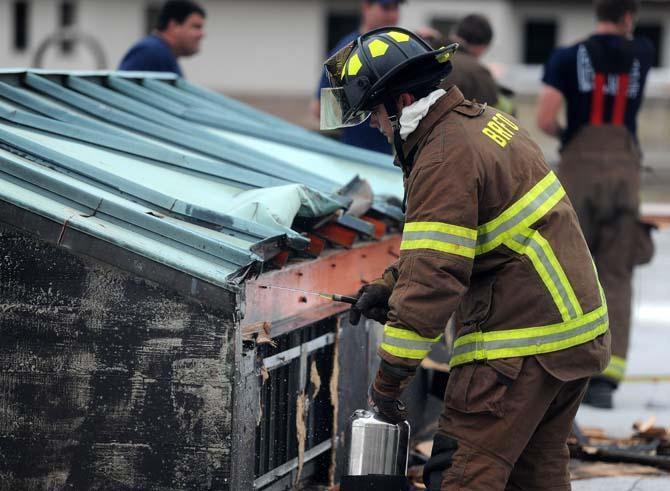 Huey P. Long Field House roof ignites