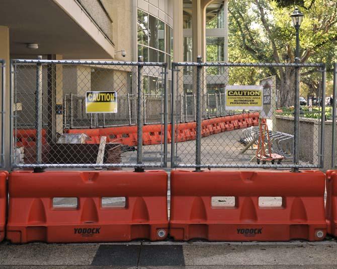 Construction prevents students from walking on sidewalks Monday, October 28, 2013 near the Student Union.