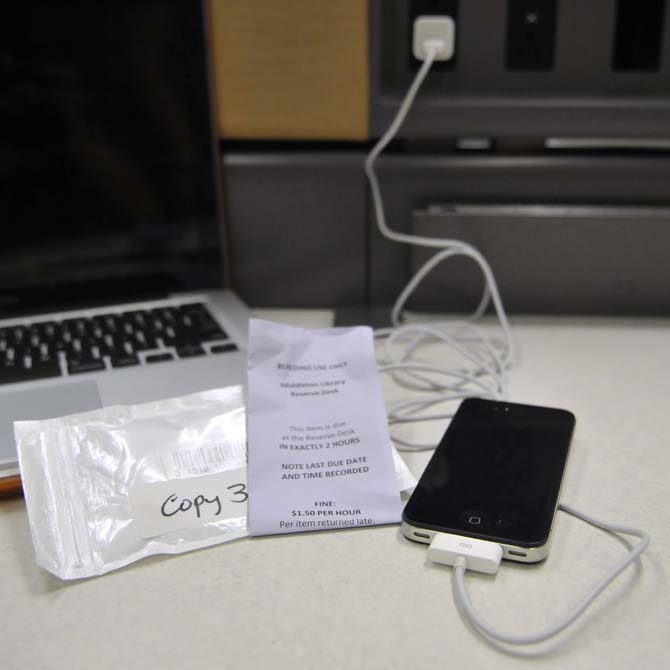 Middleton Library is now supplying a variety of phone chargers that can be checked out and used by the LSU students.