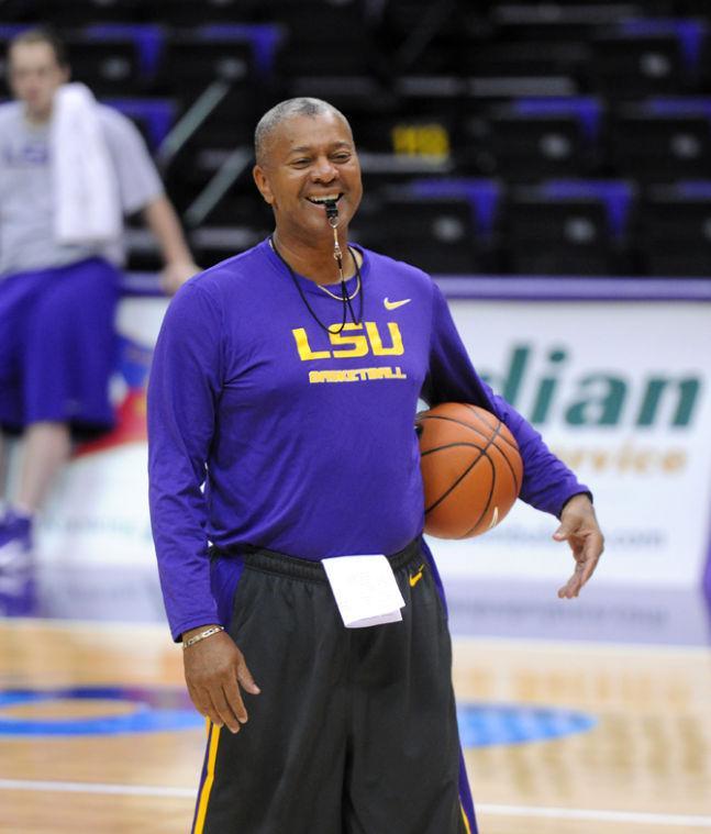 LSU head basketball coach Johnny Jones laughs during practice Tuesday, Oct. 1, 2013 in the PMAC.