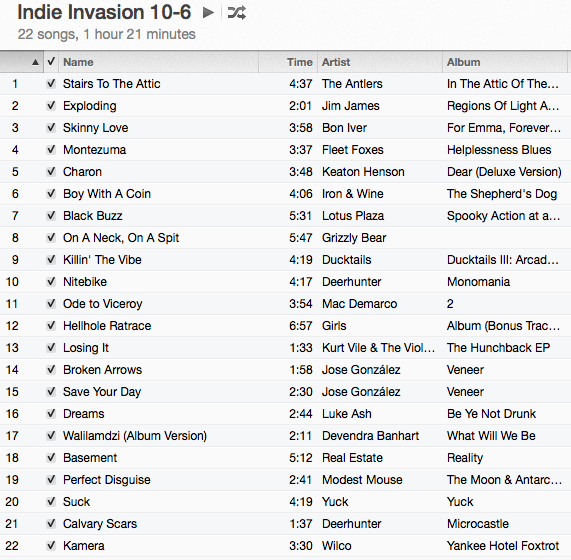 Indie Invasion Playlist for October 6th