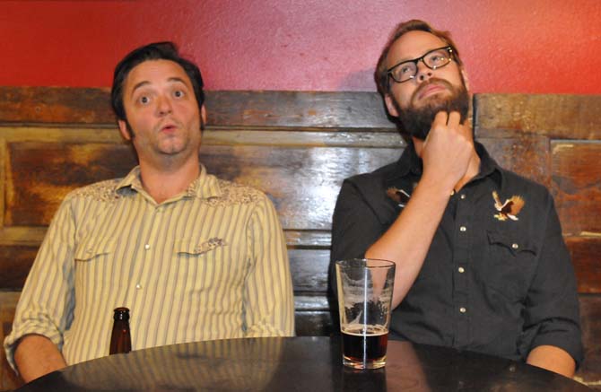 Local musicians Ryan Harris, left, and Denton Hatcher, right, have been helping put on a monthly concert, Nitty Gritty Night, at Chelsea's Cafe on Perkins Rd for local singer/songwriters.