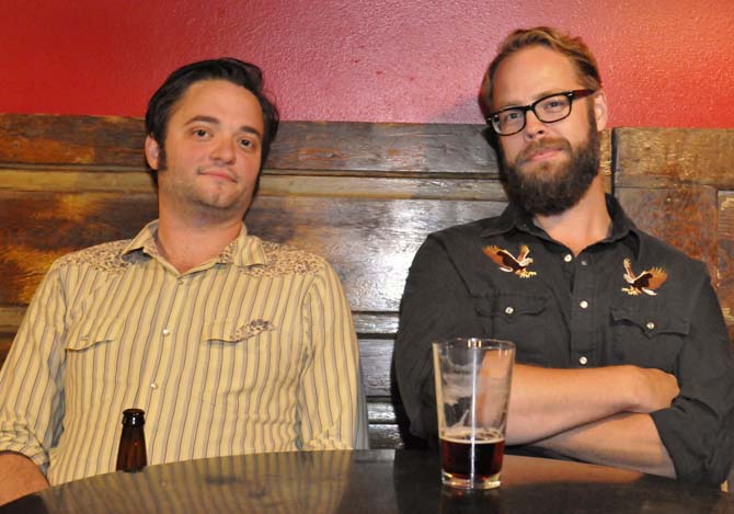 Local musicians Ryan Harris, left, and Denton Hatcher, right, have been helping put on a monthly concert, Nitty Gritty Night, at Chelsea's Cafe on Perkins Rd for local singer/songwriters.