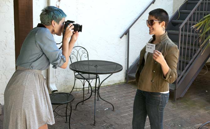 LSU phsycology junior Courtney Brandabur takes a picture of Ashley Engemann Wednesday, Oct. 9, 2013 for her opinoin on feminsism for her upcoming documentary on The Day of the Girl.