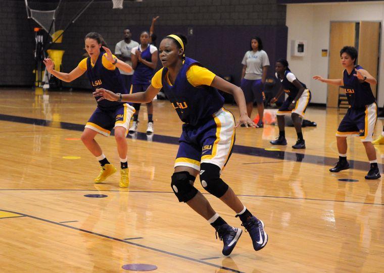 Junior forward Ann Jones runs drills Tuesday, Oct. 1 in the LSU Basketball Practice Facility.