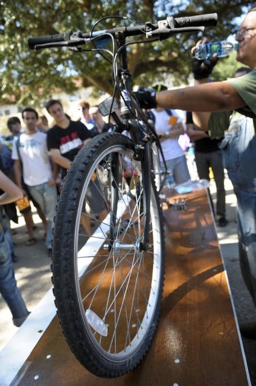 A bike waits to be auctioned off Wednesday, Oct. 24, 2012, at the bike auction held near Free Speech Alley.