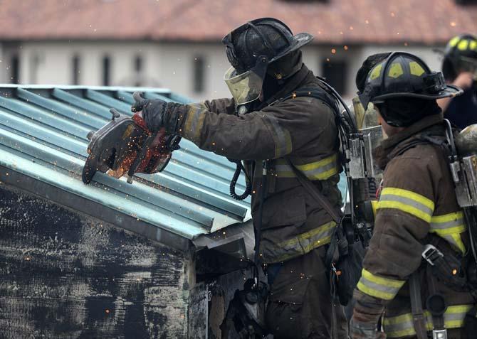 Huey P. Long Field House roof ignites