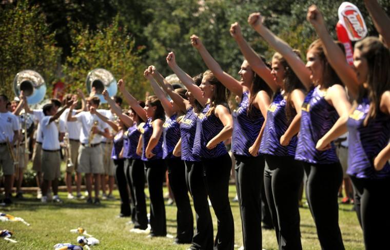 LSU Tiger Band's Color Guard performs in the Quad on Friday at Fall Fest. Friday, Sept. 14, 2012.