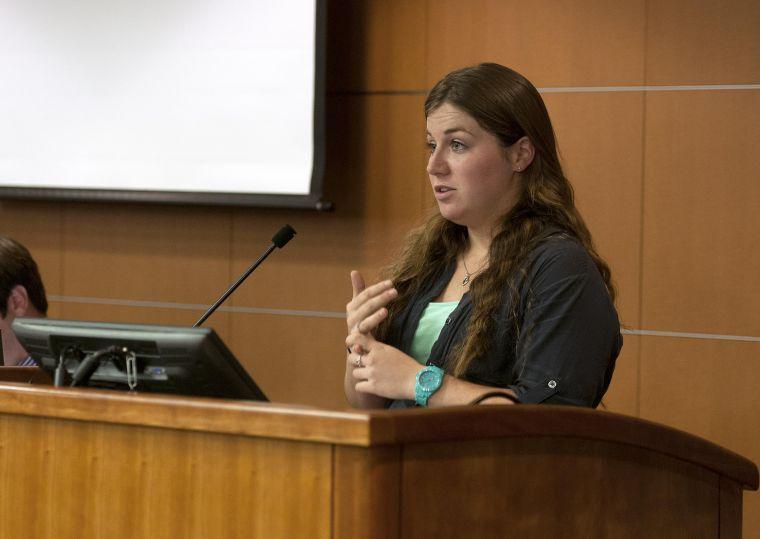 Senator Taylor discusses the upcoming Bike Auction during the Student Government meeting Wednesday, Oct. 23, 2013.