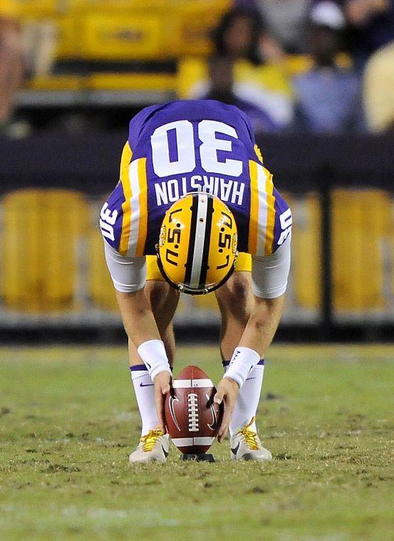 LSU junior place kicker James Hairston (30) prepares to kick the ball Saturday night, Oct. 26, 2013 during the Tigers' 48-16 win against Furman in Tiger Stadium.