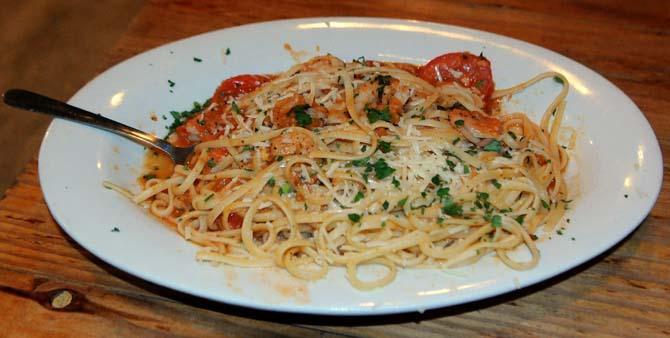 Tomato &amp; Basil Shrimp Linguine from Chelsea's Cafe.