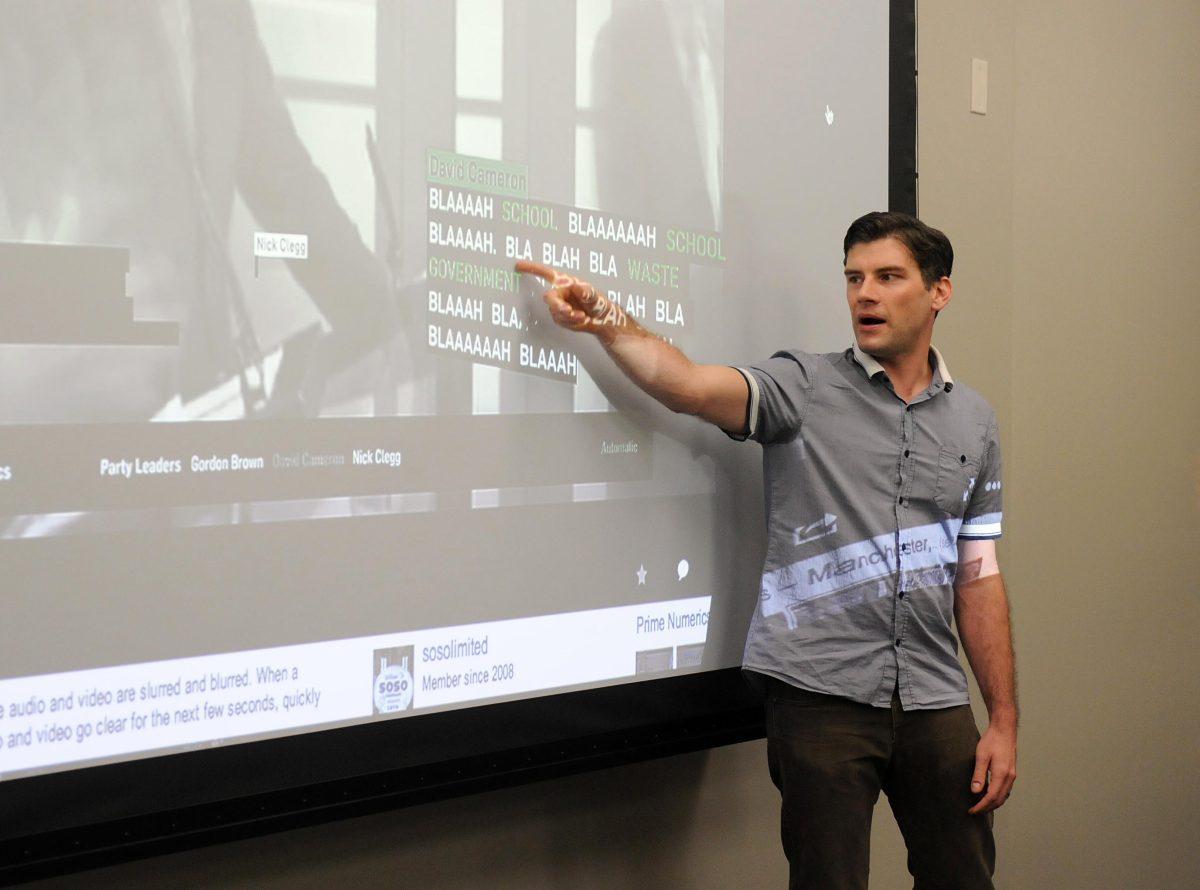 Justin Manor explains a graphic illustration during a workshop Tuesday afternoon, Oct. 15, 2013 in the Louisiana Digital Media Center.