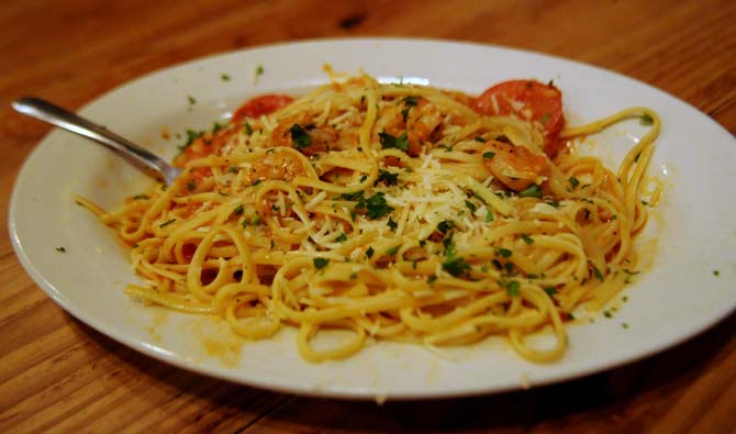 Tomato &amp; Basil Shrimp Linguine from Chelsea's Cafe.