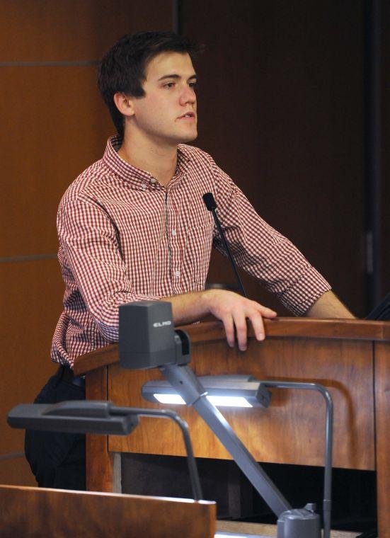 Speaker Pro Tempore Trey Schwartzenburg addresses the Student Government during their weekly meeting Wednesday evening, Oct. 30, 2013 in the LSU Student Union.