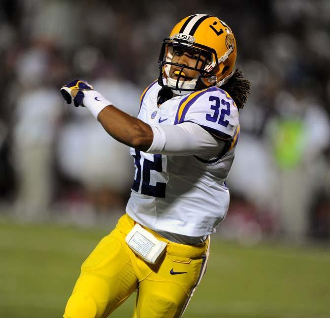 LSU sophomore corner back Jalen Collins (32) has a face of determinationon Saturday October 5, 2013 during the 59-26 victory against Mississippi State in Davis Wade Stadium.