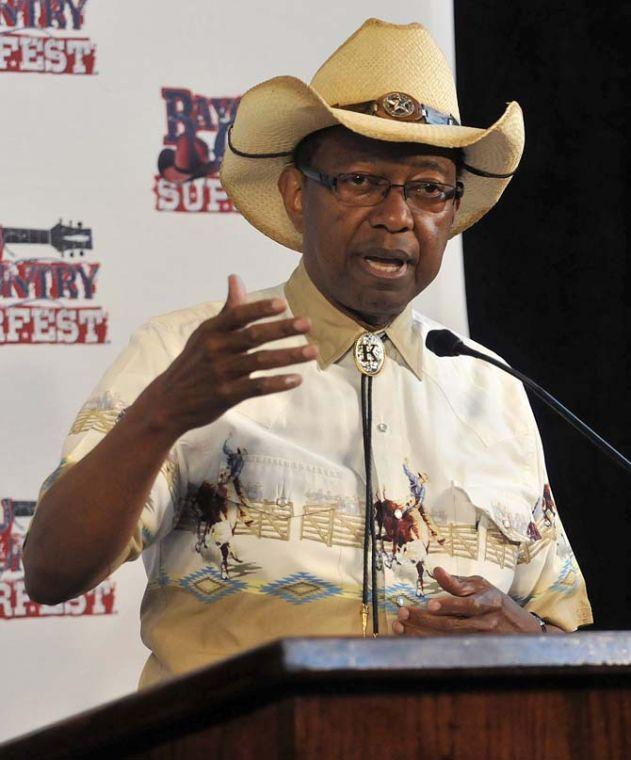 Mayor-President Melvin L. "Kip" Holden dons a cowboy hat and speaks during the 2014 Bayou Country Superfest Press Conference on Wednesday, Oct. 30, 2013 in Stadium Club North of Tiger Stadium.