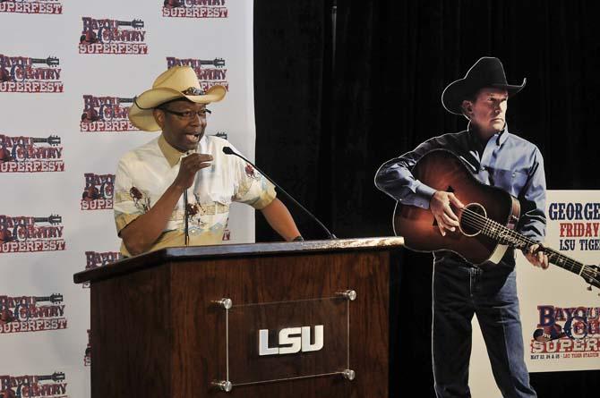 Mayor-President Melvin L. "Kip" Holden dons a cowboy hat and speaks during the 2014 Bayou Country Superfest Press Conference on Wednesday, Oct. 30, 2013 in Stadium Club North of Tiger Stadium.