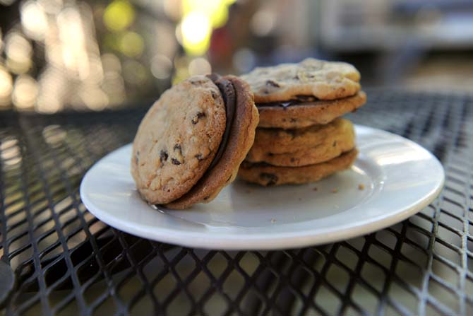 Chocolate chip and ganach&#233; cookies are featured Monday, Oct. 7, 2013 at Garden District Coffee Shop off Perkins Rd. October celebrates National Cookie Month.