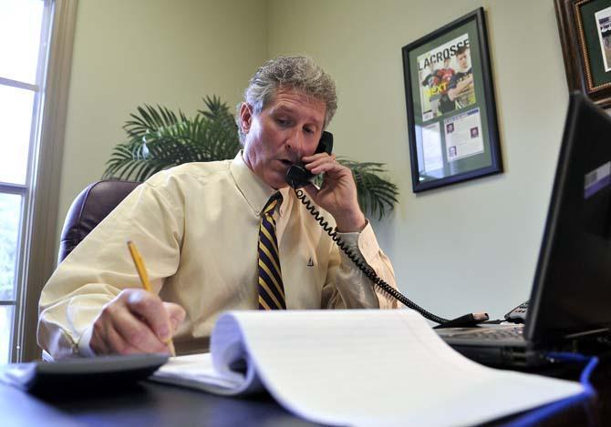 Jeff Echols, head coach of the LSU lacrosse club, also has a job at Premier Chemicals and Services.