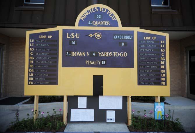 Facility Services made a replica of the former scoreboard in Tiger Stadium.