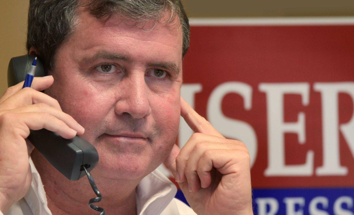 Neil Riser, R-Columbia, a candidate for the 5th Congressional District, calls voters on Saturday, Oct. 19, 2013 from an office in Monroe, La. Riser is one of 14 contenders seeking the 5th District seat. (AP Photo/The News-Star, Margaret Croft)