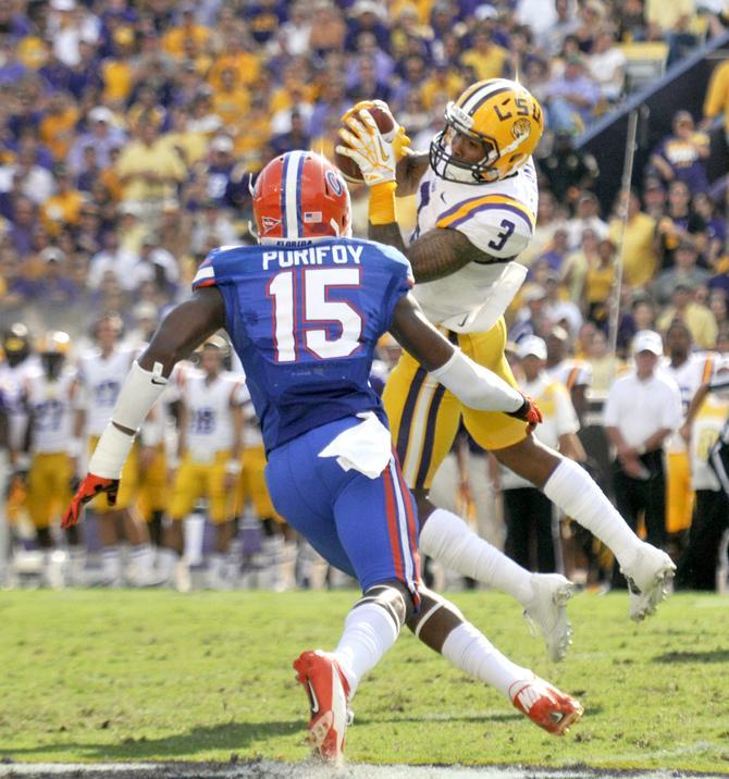 LSU junior wide receiver Odell Beckham Jr. catches a pass Saturday, Oct. 12, 2013 during the Tigers' 17-6 victory against the Gators in Tiger Stadium.