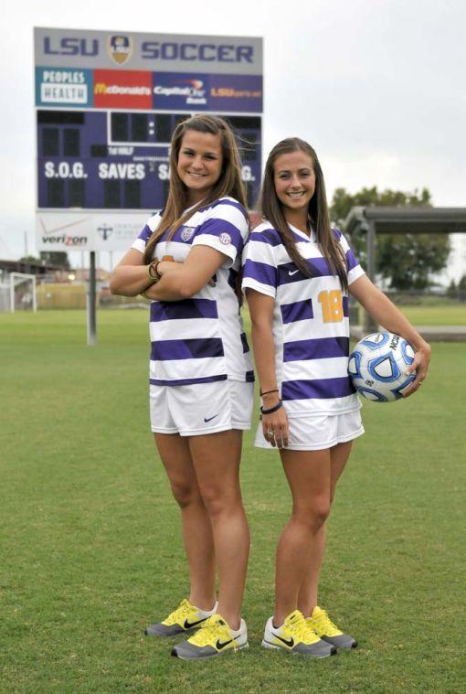 LSU freshman midfielder Mariel McLaughlin (left), and, sister, junior midfield and defender Nicole McLaughlin (right)