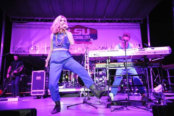 Amy Renee Heidemann and Nicholas Louis "Nick" Noonan, of Karmin, perform Thursday, Oct. 24 2013, at the LSU Homecoming Concert held at the parade grounds