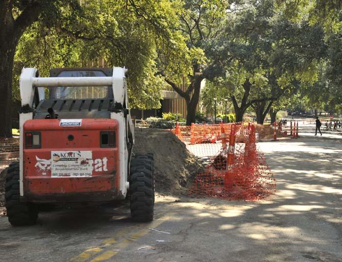 Construction prevents students from walking on sidewalks Monday, October 28, 2013 near the Student Union.