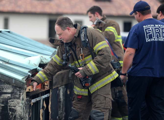 Huey P. Long Field House roof ignites