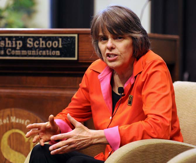 Mary Beth Tinker discusses student press rights Monday, October 28, 2013 in the Holliday Forum.