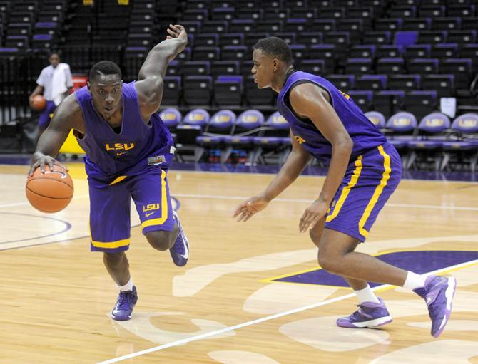 LSU junior Johnny O'Bryant III (2) drives toward the basket during practice Tuesday, Oct. 1, 2013 in the PMAC.