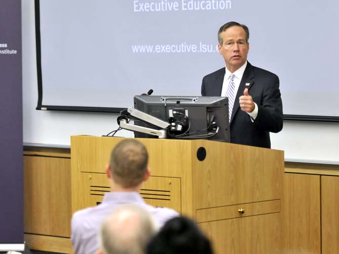 LSU President F. King Alexander speaks at Breakfast to Business Tuesday, July 23, 2013 in the Business Education Complex.