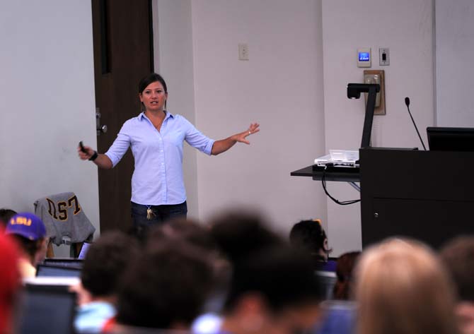 LSU Equestrian coach and Biology professor, Leaf Boswell, instrcuts her class Monday, Oct. 14, 2013 at Williams Hall