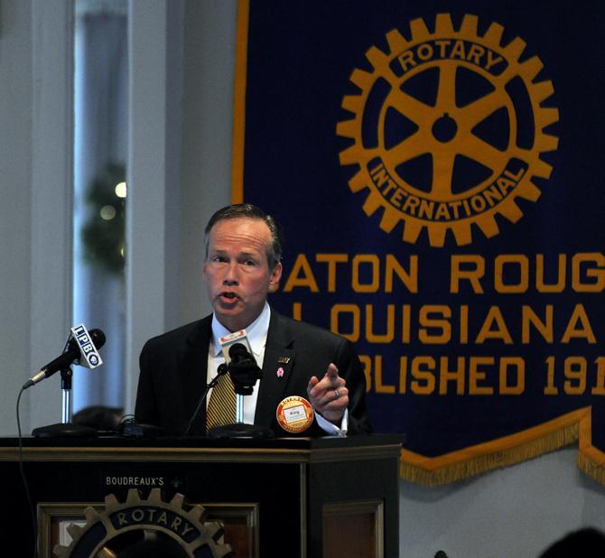 LSU president and chancellor F. King Alexander speaks before the Baton Rouge Rotary Club on Wednesday, Oct. 16, 2013 at Boudreaux's.