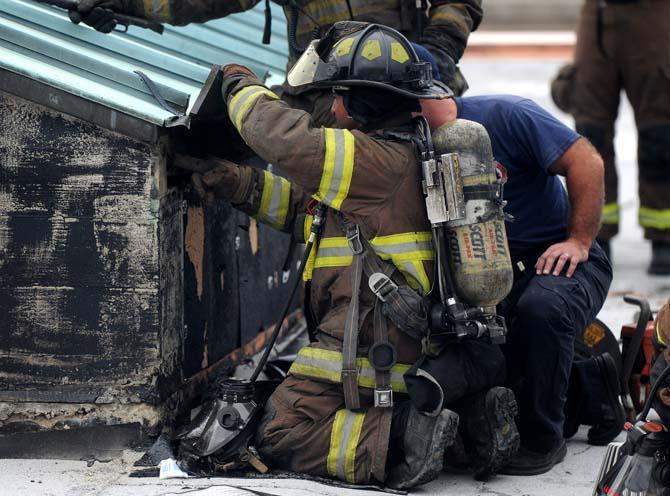 Huey P. Long Field House roof ignites