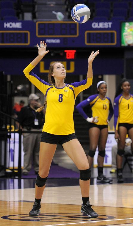 LSU junior outside hitter Helen Boyle (8) serves the ball Friday, Nov. 1, 2013 during the Tiger's 3-1 loss to the Florida Gators in the PMAC.