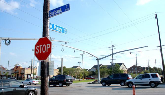 The recently installed street poles on the corner of Burbank Dr. and W. Parker Blvd on Wednesday afternoon. Wednesday, Sept. 26, 2012.