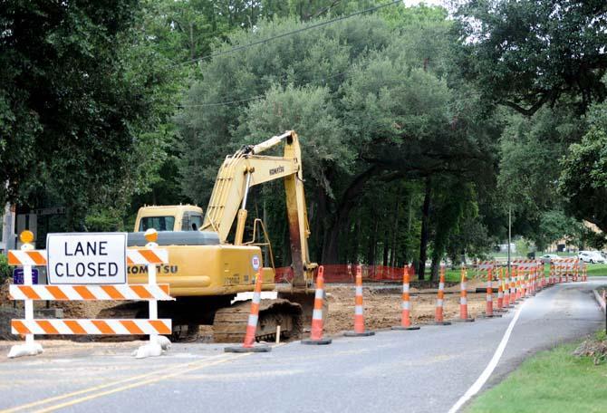 Construction on Dalrymple Dr. blocks a lane of traffic on July 22, 2013.