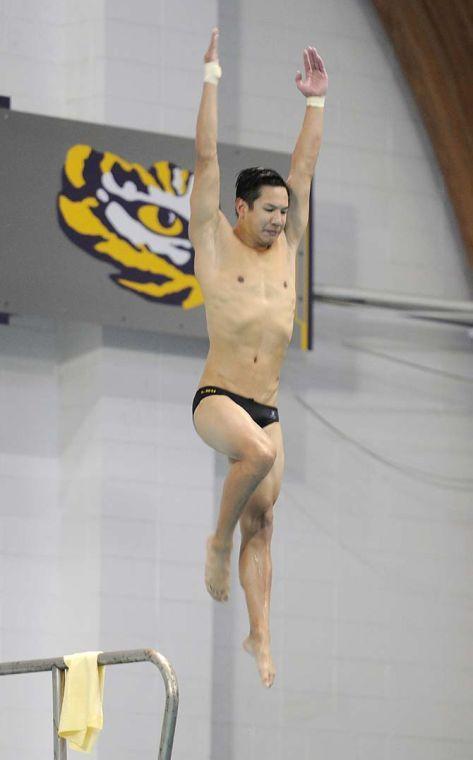 Senior diver Kevin Leong practices a dive Monday, November 18, 2013 at the LSU Natatorium.