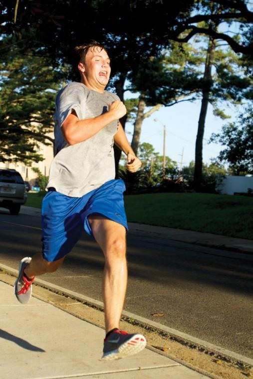 Political Science freshman David Willis completes a two mile run Friday during ROTC Freshman Orientation.