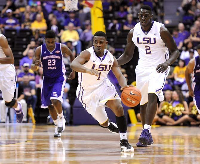 LSU junior guard Anthony Hickey (1) maneuvers down court Saturday, Nov. 16, 2013 during the Tigers' 88-74 victory against Northwestern State in the PMAC.