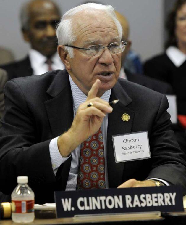 Louisiana Board of Regents Chairman W. Clinton Rasberry discusses a motion on Feb. 25, 2013, at a meeting in the Pennington Biomedical Research Conference Center.