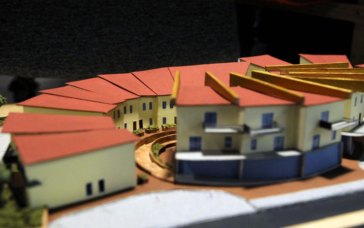 A model of an architecture proposal for Saint Vincent de Paul on display during White Light Night at Letterman&#8217;s Blue Print and Supply on 4627 Government Street.