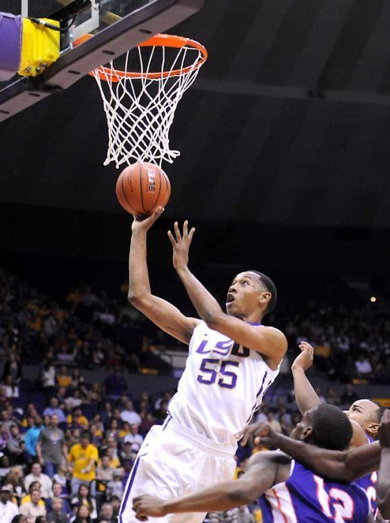 LSU freshman guard Tim Quarterman (55) attempts to score Saturday, Nov. 16, 2013 during the Tigers' 88-74 victory against Northwestern State in the PMAC.