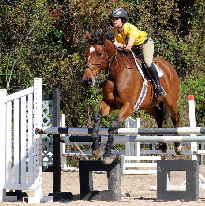 Maggie Case, a member of the LSU Equestrian Club, hurtles with her horse at practice Sunday, November 10, 2013 at Ravenwood Stables.