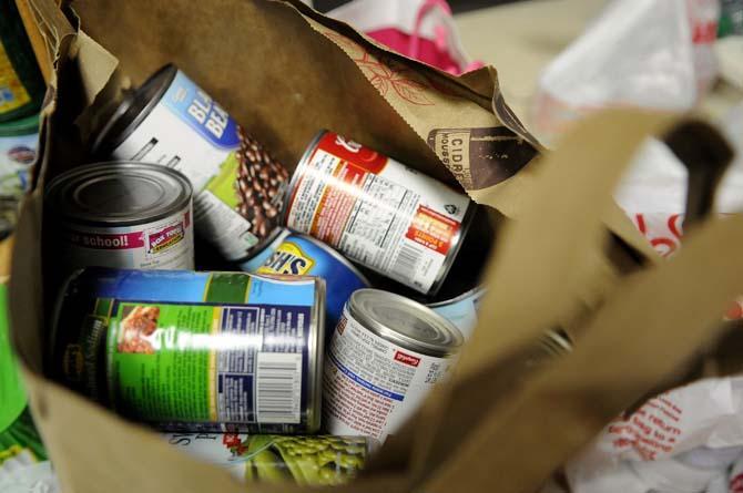 Cans of food that have been donated to the food pantry during the holiday season.